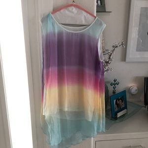 White tank with pastel silk overlay